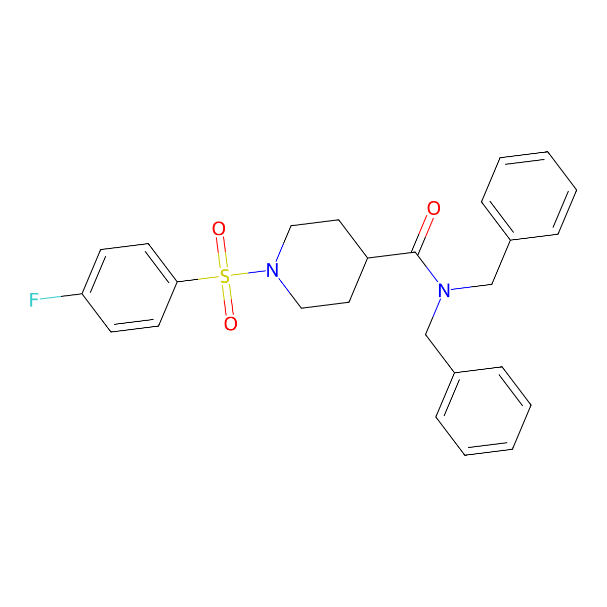 N,N-dibenzyl-1-(4-fluorophenyl)sulfonylpiperidine-4-carboxamide molecular structure, CAS 508187-53-9