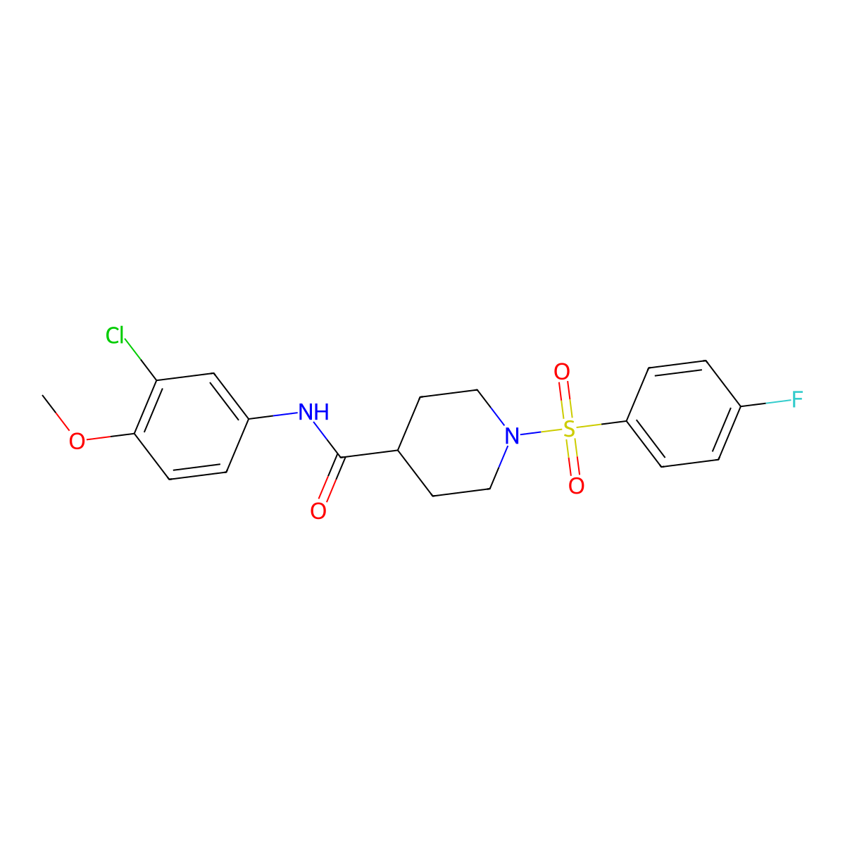 N-(3-chloro-4-methoxyphenyl)-1-(4-fluorophenyl)sulfonylpiperidine-4-carboxamide molecular structure, CAS 508187-61-9