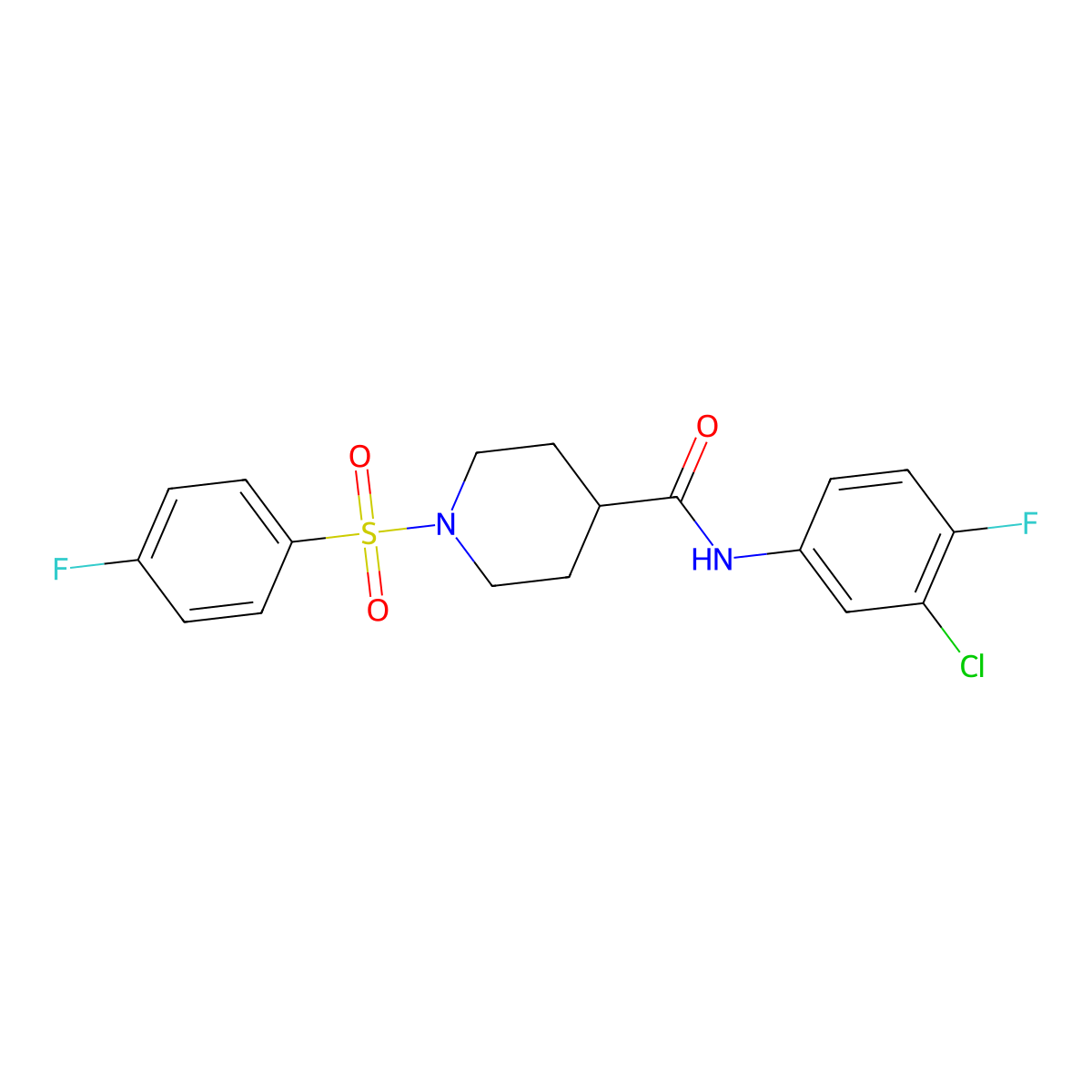 N-(3-chloro-4-fluorophenyl)-1-(4-fluorophenyl)sulfonylpiperidine-4-carboxamide molecular structure, CAS 508187-74-4