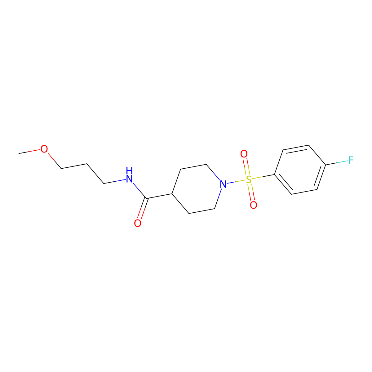 1-(4-fluorophenyl)sulfonyl-N-(3-methoxypropyl)piperidine-4-carboxamide molecular structure, CAS 508187-92-6