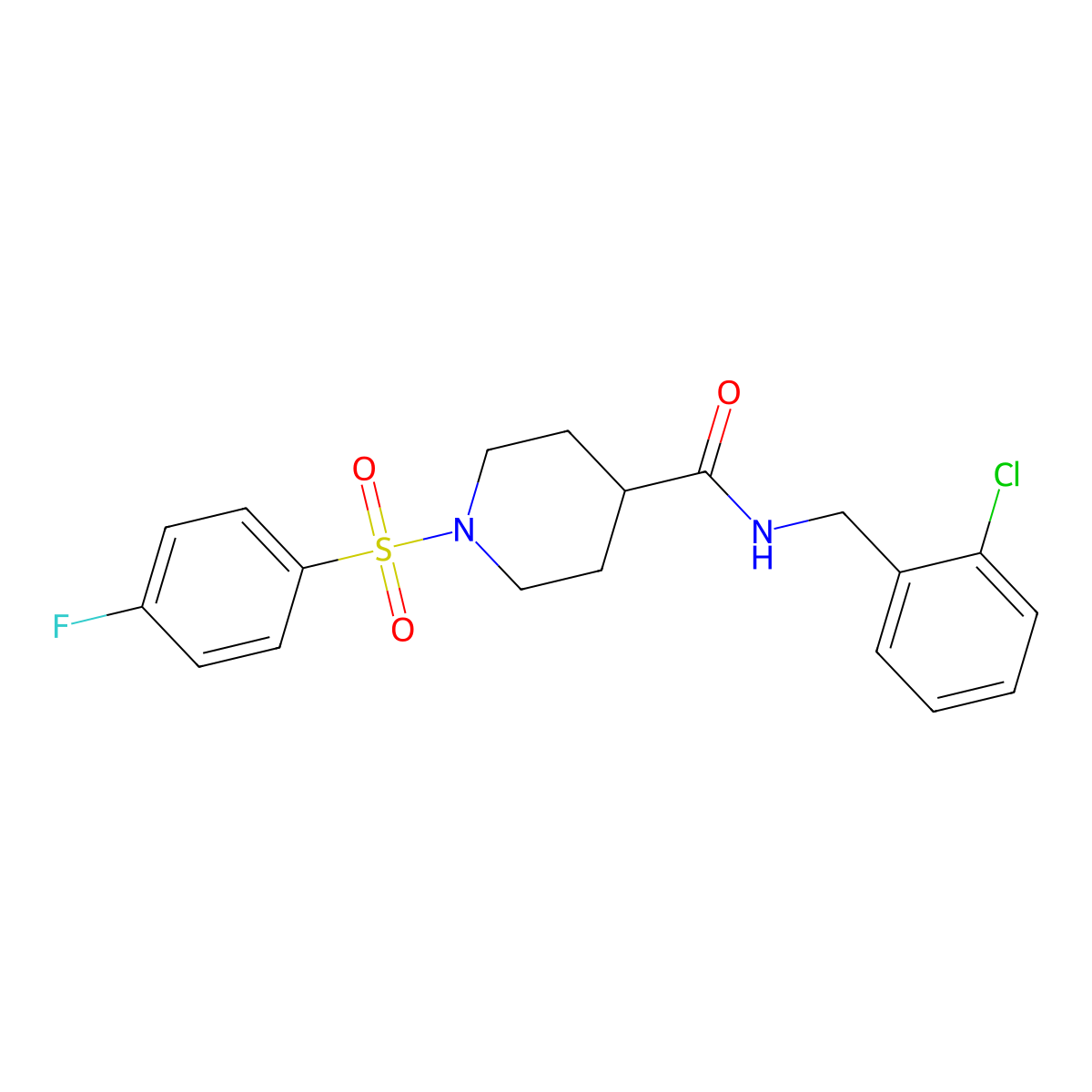 N-(2-chlorobenzyl)-1-((4-fluorophenyl)sulfonyl)piperidine-4-carboxamide molecular structure, CAS 508187-98-2
