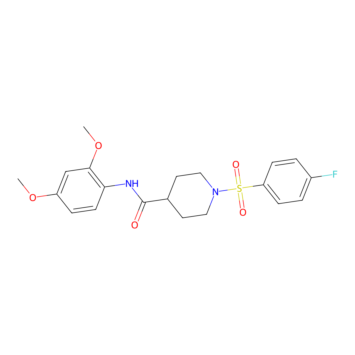 N-(2,4-dimethoxyphenyl)-1-(4-fluorophenyl)sulfonylpiperidine-4-carboxamide molecular structure, CAS 508188-36-1