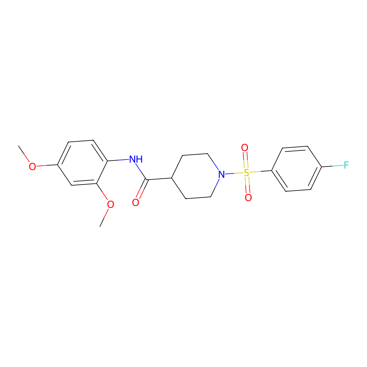 N-(2,4-dimethoxyphenyl)-1-(4-fluorophenyl)sulfonylpiperidine-4-carboxamide molecular structure, CAS 508188-36-1