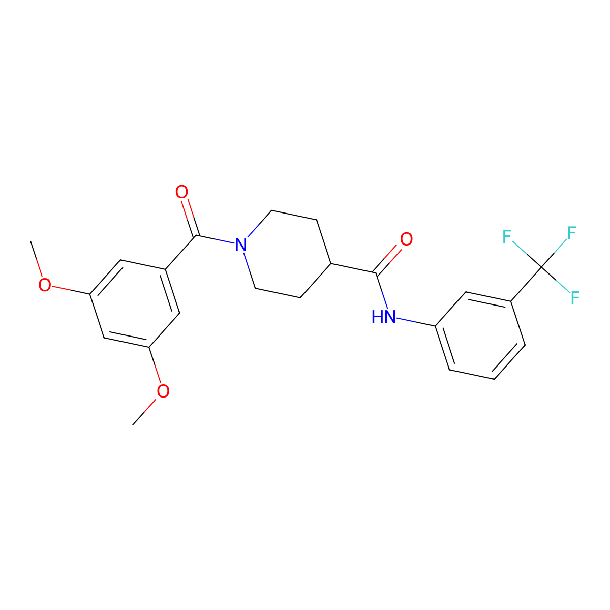 1-(3,5-dimethoxybenzoyl)-N-[3-(trifluoromethyl)phenyl]piperidine-4-carboxamide molecular structure, CAS 508188-37-2