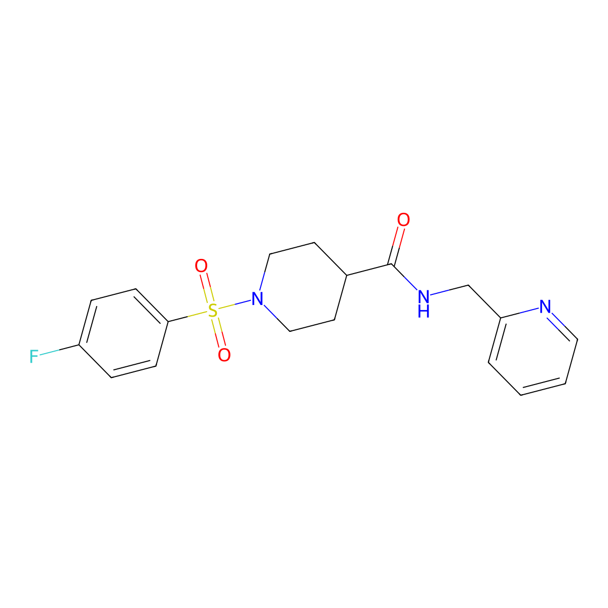 1-(4-fluorophenyl)sulfonyl-N-(pyridin-2-ylmethyl)piperidine-4-carboxamide molecular structure, CAS 508188-53-2
