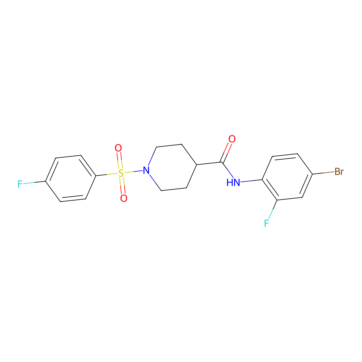 N-(4-bromo-2-fluorophenyl)-1-(4-fluorophenyl)sulfonylpiperidine-4-carboxamide molecular structure, CAS 508188-83-8