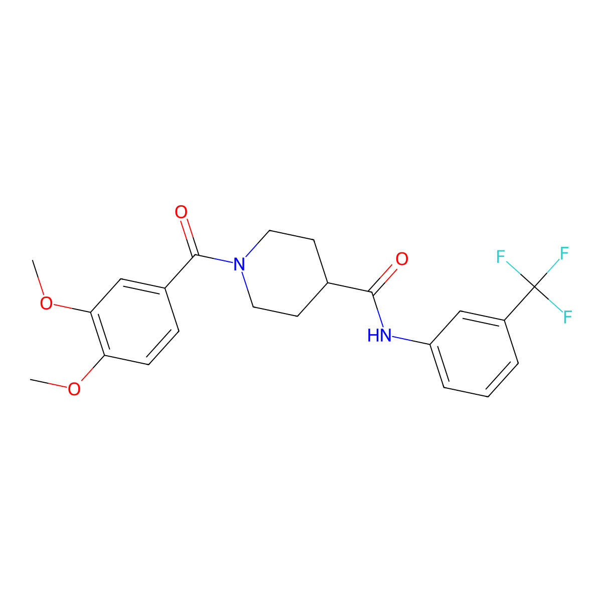1-(3,4-dimethoxybenzoyl)-N-[3-(trifluoromethyl)phenyl]piperidine-4-carboxamide molecular structure, CAS 508188-98-5