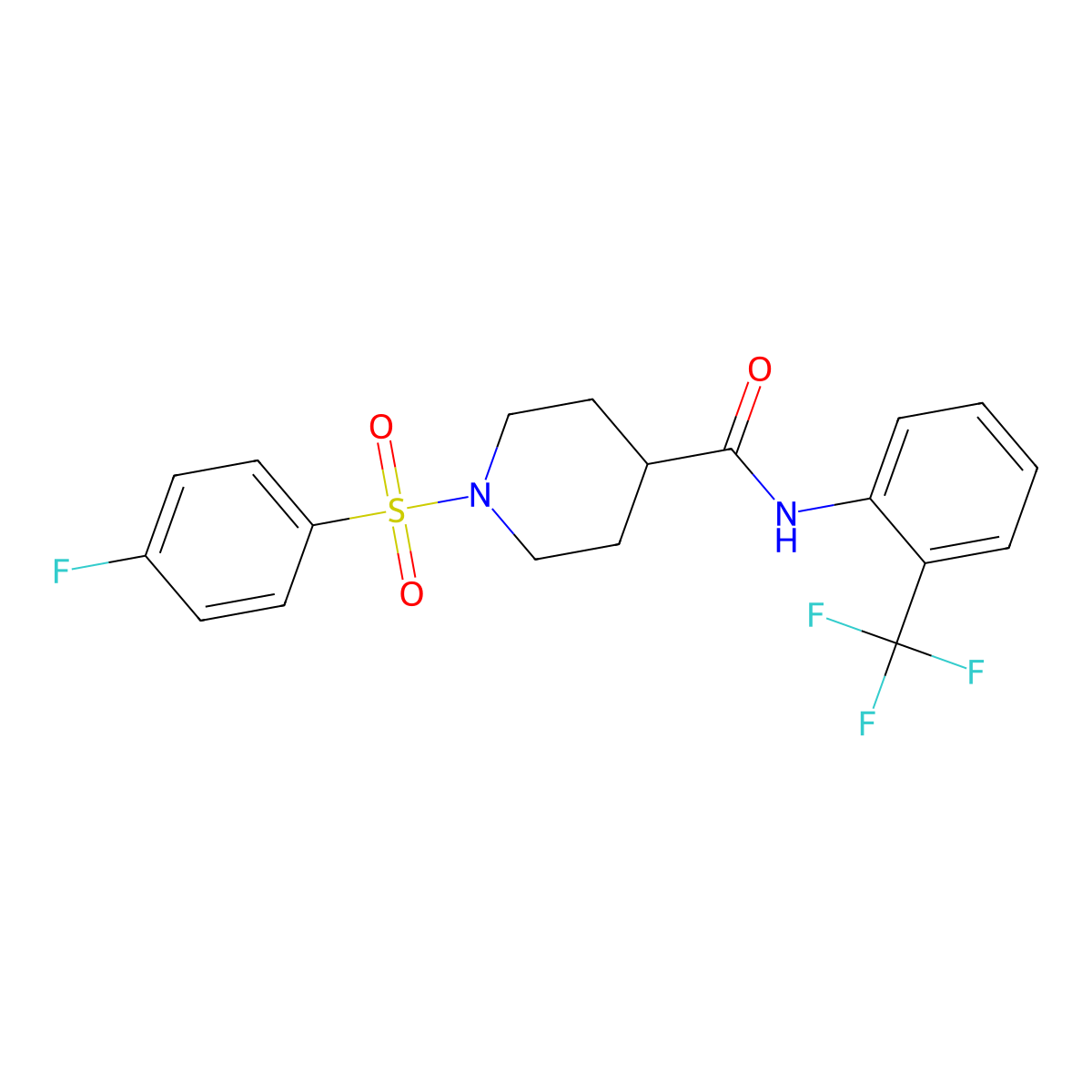 1-[(4-fluorophenyl)sulfonyl]-N-[2-(trifluoromethyl)phenyl]piperidine-4-carboxamide molecular structure, CAS 508189-11-5