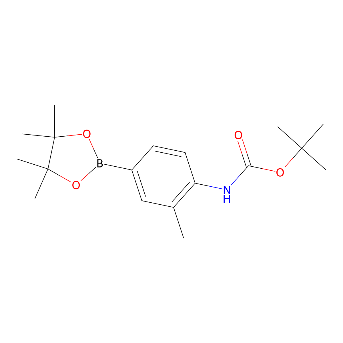 tert-Butyl (2-methyl-4-(4,4,5,5-tetramethyl-1,3,2-dioxaborolan-2-yl)phenyl)carbamate molecular structure, CAS 508223-54-9
