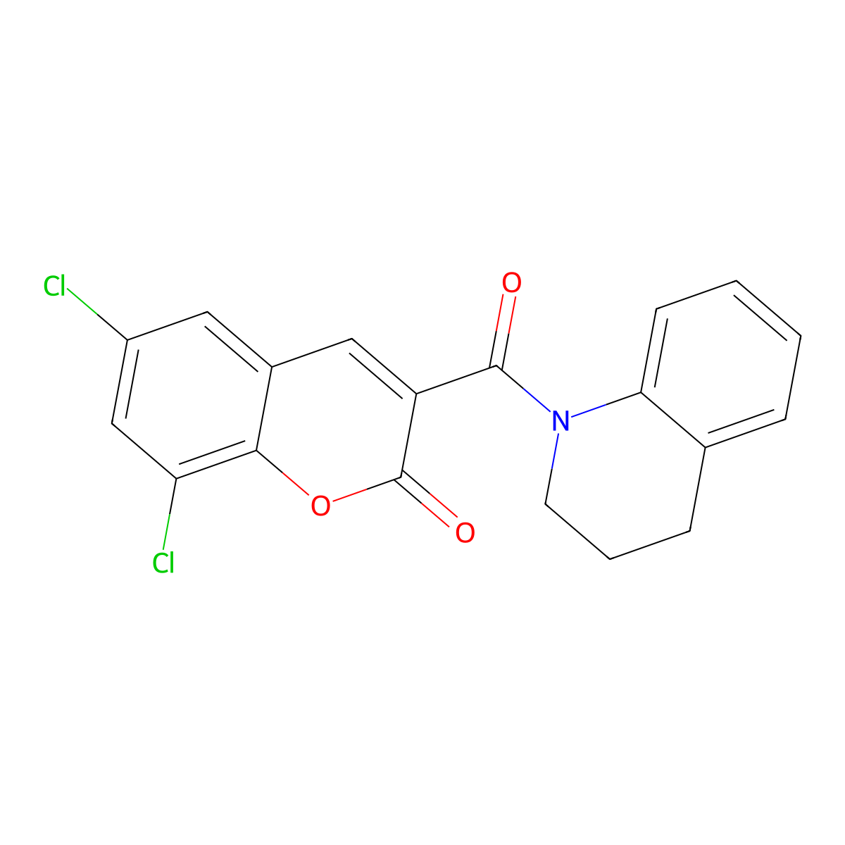 6,8-dichloro-3-(3,4-dihydroquinolin-1(2H)-ylcarbonyl)-2H-chromen-2-one molecular structure, CAS 508231-52-5