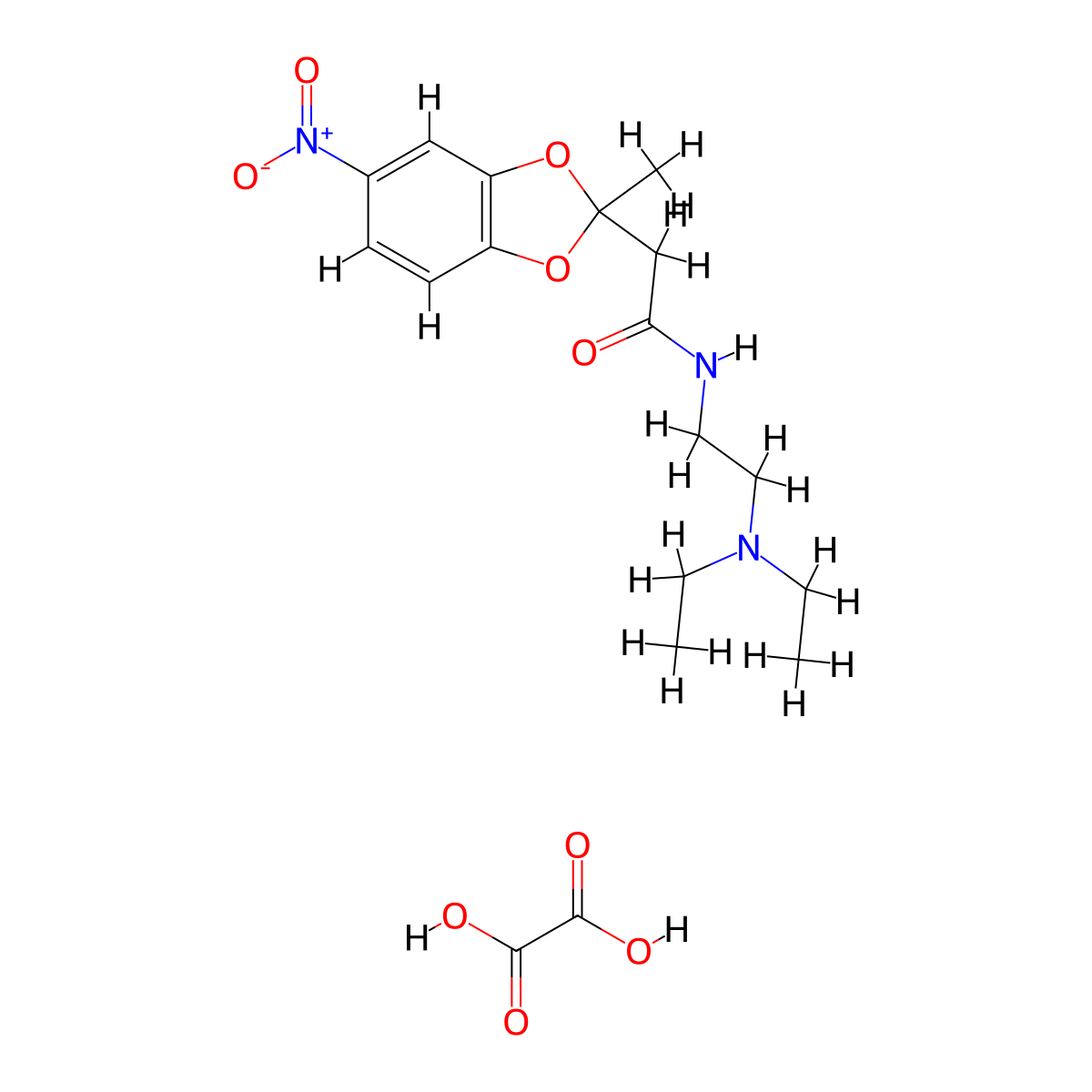 1,3-Benzodioxole-2-acetamide, N-(2-diethylaminoethyl)-2-methyl-5-nitro-, oxalate molecular structure, CAS 50836-11-8