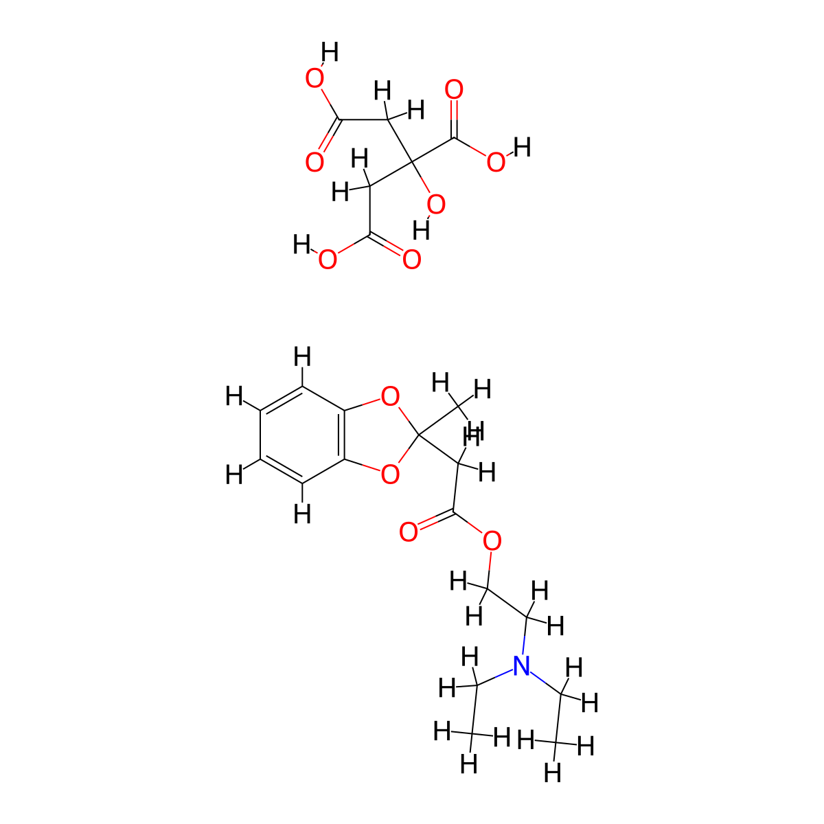 1,3-Benzodioxole-2-acetic acid, 2-methyl-, 2-diethylaminoethyl ester, citrate molecular structure, CAS 50836-12-9