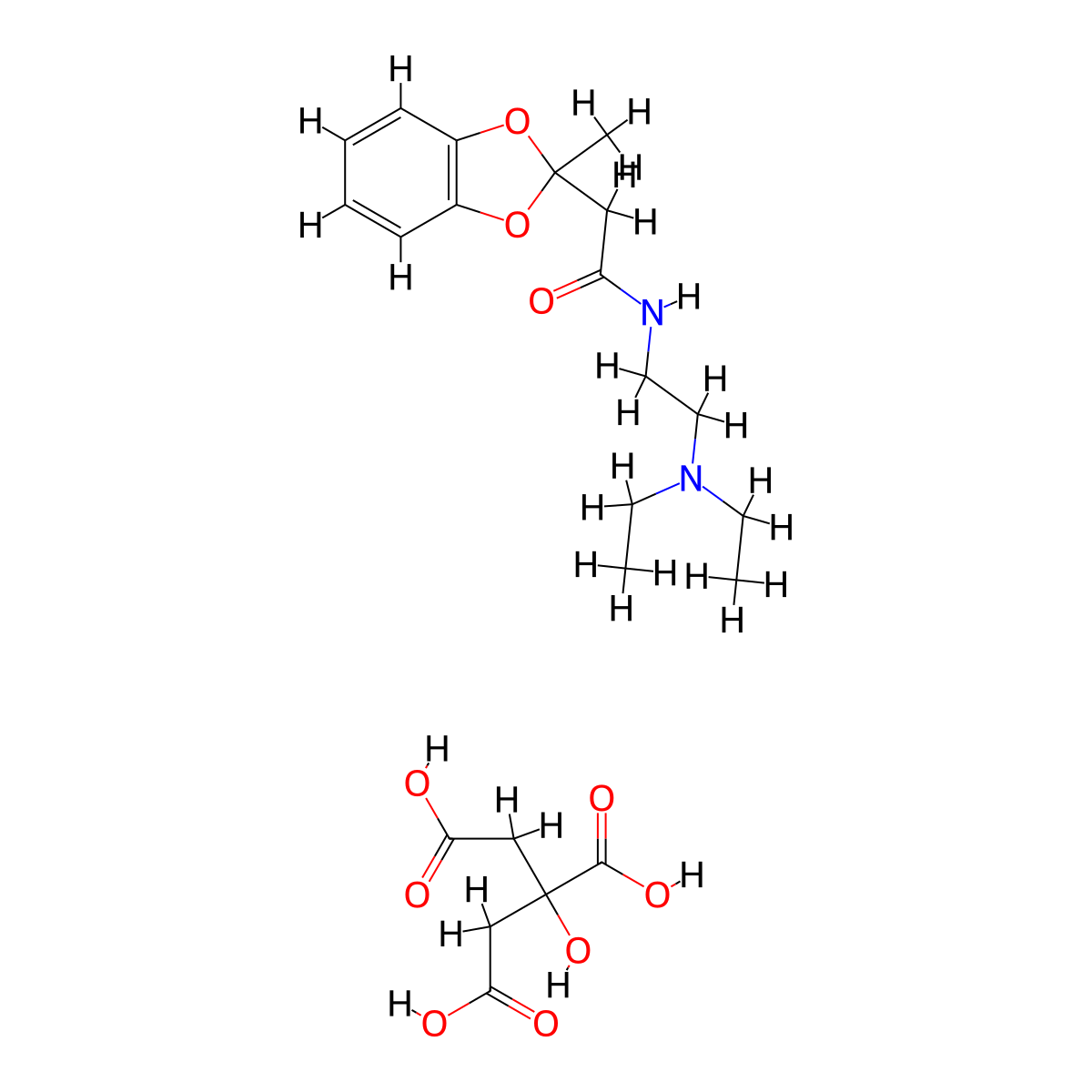 1,3-Benzodioxole-2-acetamide, N-(2-diethylaminoethyl)-2-methyl-, citrate molecular structure, CAS 50836-22-1