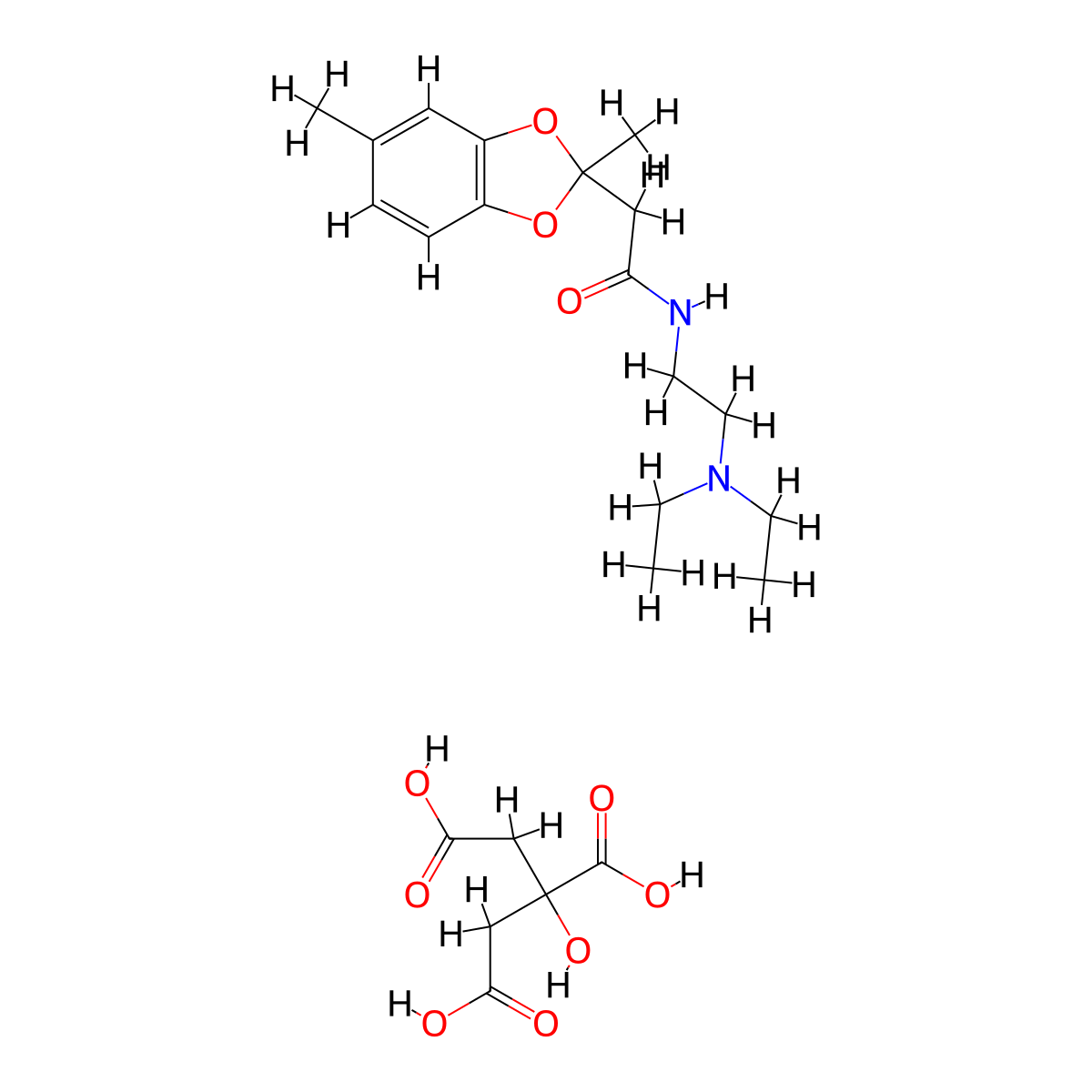 1,3-Benzodioxole-2-acetamide, N-(2-diethylaminoethyl)-2,5-dimethyl-, citrate molecular structure, CAS 50836-29-8