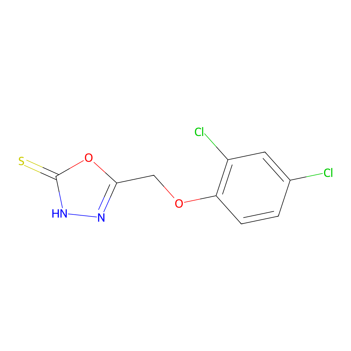 5-[(2,4-Dichlorophenoxy)methyl]-1,3,4-oxadiazole-2-thiol molecular structure, CAS 50848-29-8