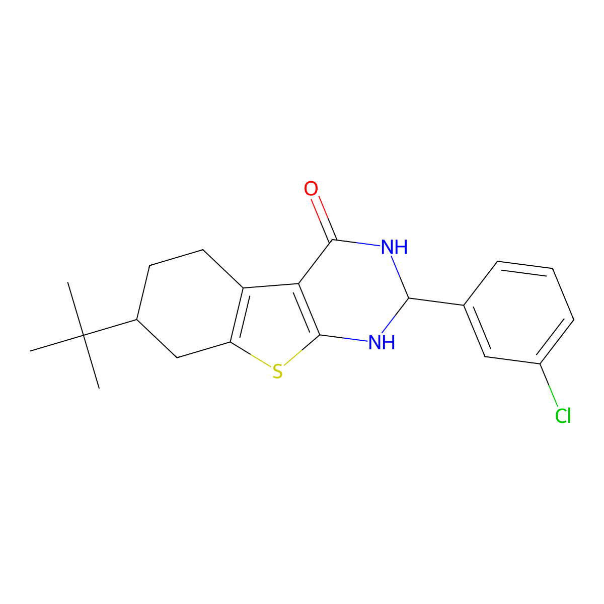 7-tert-butyl-2-(3-chlorophenyl)-2,3,5,6,7,8-hexahydro-1H-[1]benzothiolo[2,3-d]pyrimidin-4-one molecular structure, CAS 5086-68-0