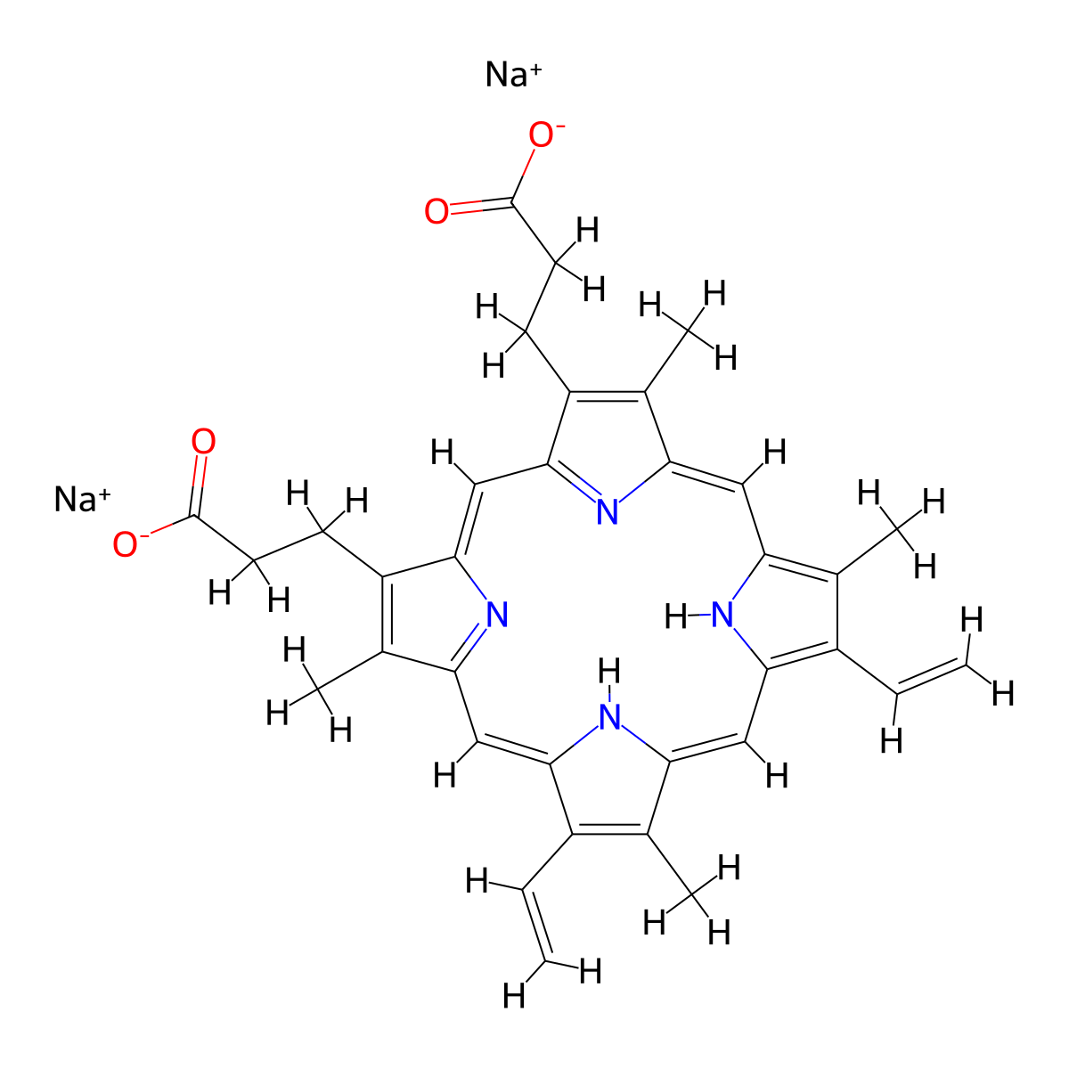 Protoporphyrin disodium molecular structure, CAS 50865-01-5