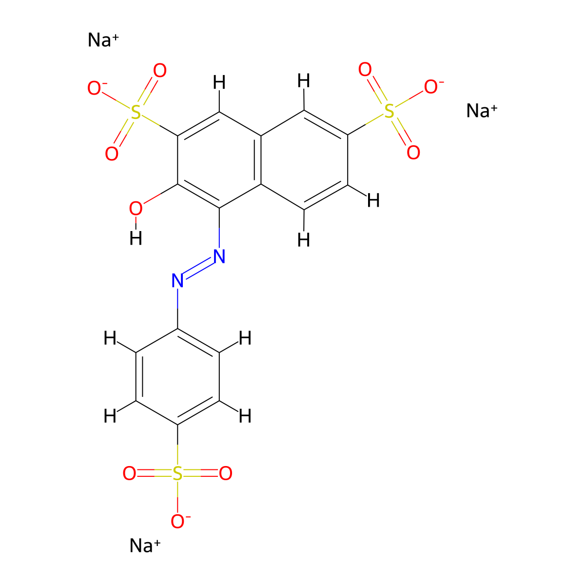 2,7-Naphthalenedisulfonic acid, 3-hydroxy-4-[2-(4-sulfophenyl)diazenyl]-, sodium salt (1:3) molecular structure, CAS 50880-65-4