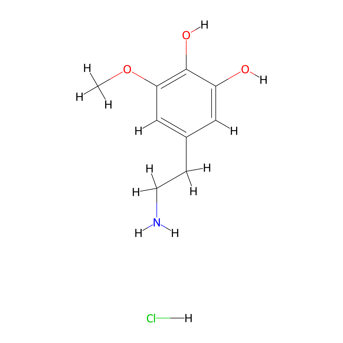 5-(2-Aminoethyl)-3-methoxybenzene-1,2-diol hydrochloride molecular structure, CAS 5090-25-5