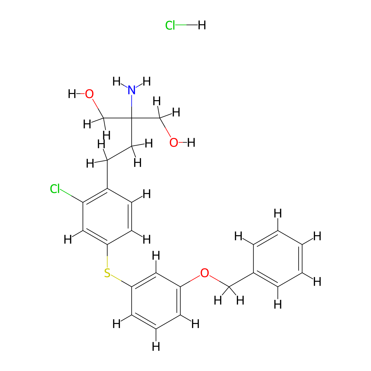 1,3-Propanediol, 2-amino-2-(2-(2-chloro-4-((3-(phenylmethoxy)phenyl)thio)phenyl)ethyl)-, hydrochloride (1:1) molecular structure, CAS 509088-69-1