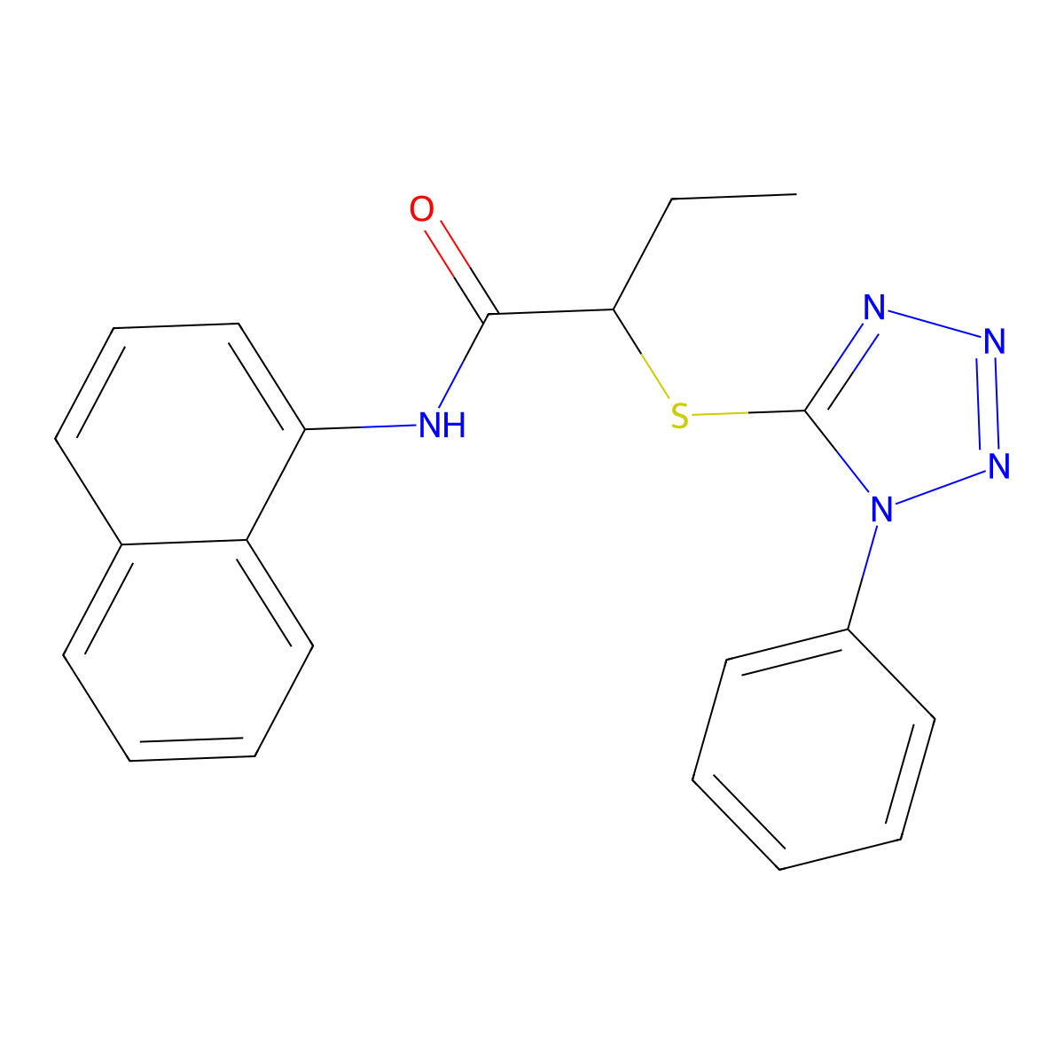 N-naphthalen-1-yl-2-(1-phenyltetrazol-5-yl)sulfanylbutanamide molecular structure, CAS 509113-24-0