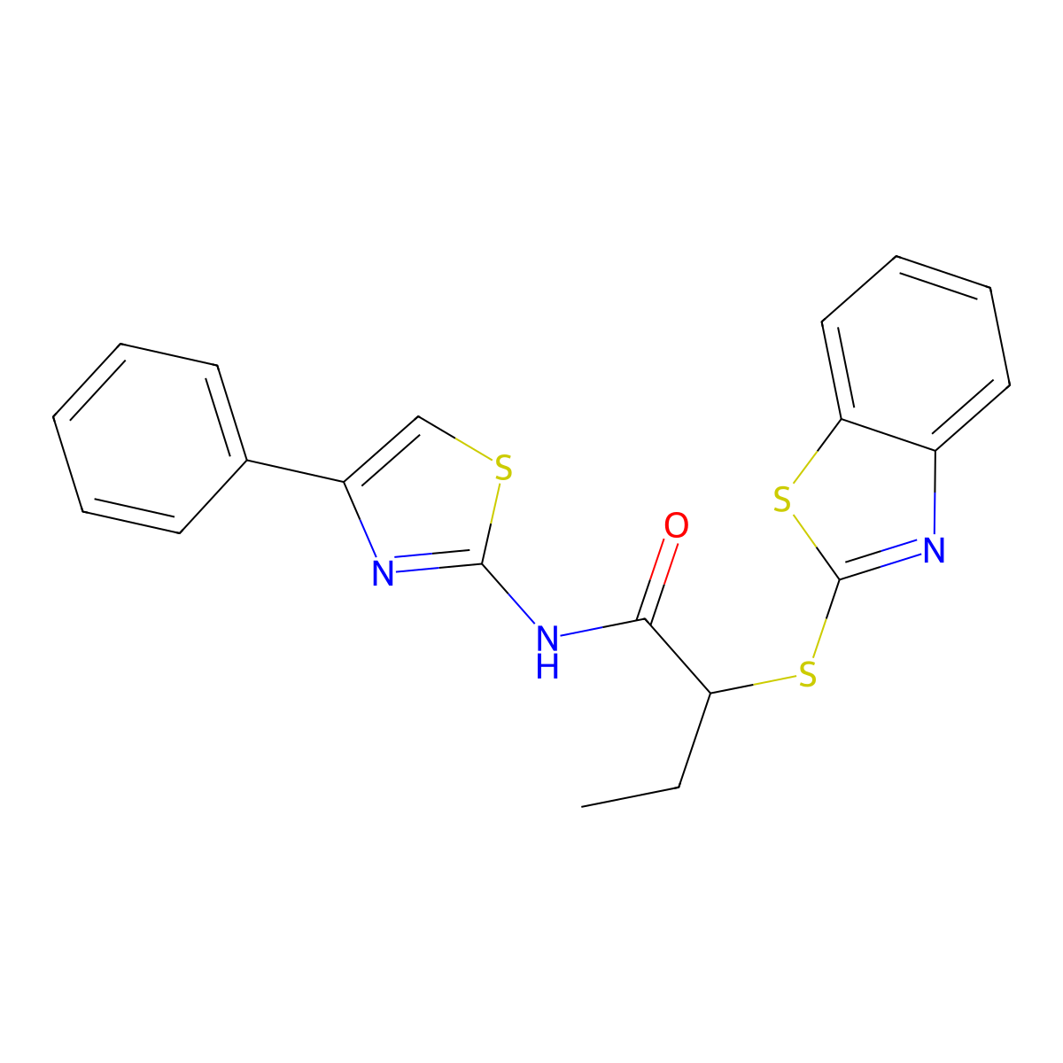 2-(1,3-benzothiazol-2-ylsulfanyl)-N-(4-phenyl-1,3-thiazol-2-yl)butanamide molecular structure, CAS 509113-26-2