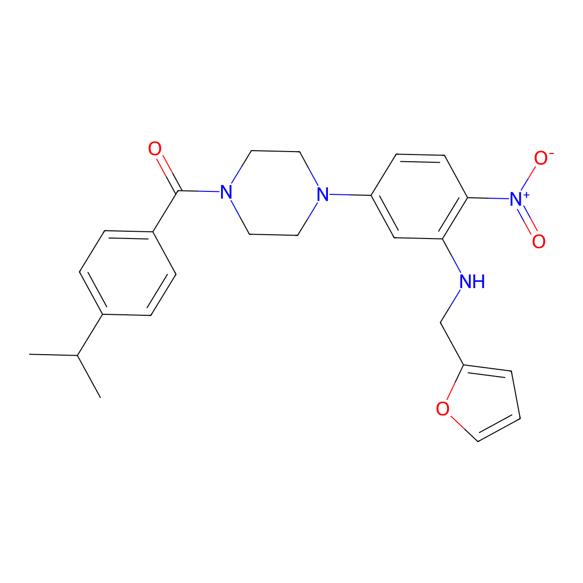 [4-[3-(Furan-2-ylmethylamino)-4-nitrophenyl]piperazin-1-yl]-(4-propan-2-ylphenyl)methanone molecular structure, CAS 509113-34-2