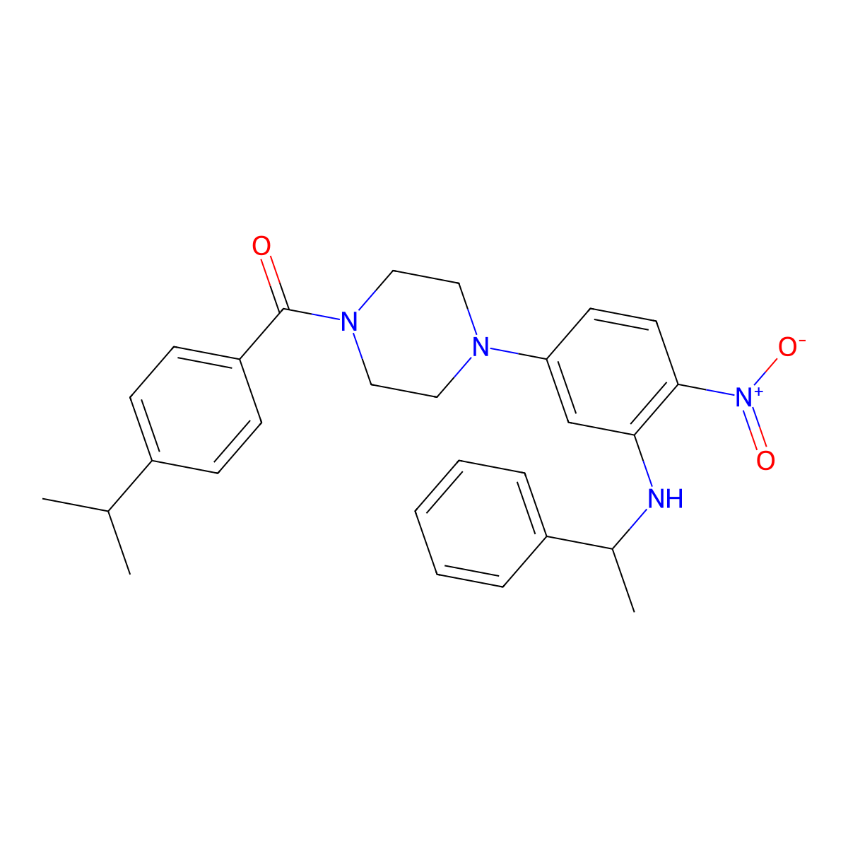 [4-[4-Nitro-3-(1-phenylethylamino)phenyl]piperazin-1-yl]-(4-propan-2-ylphenyl)methanone molecular structure, CAS 509113-44-4