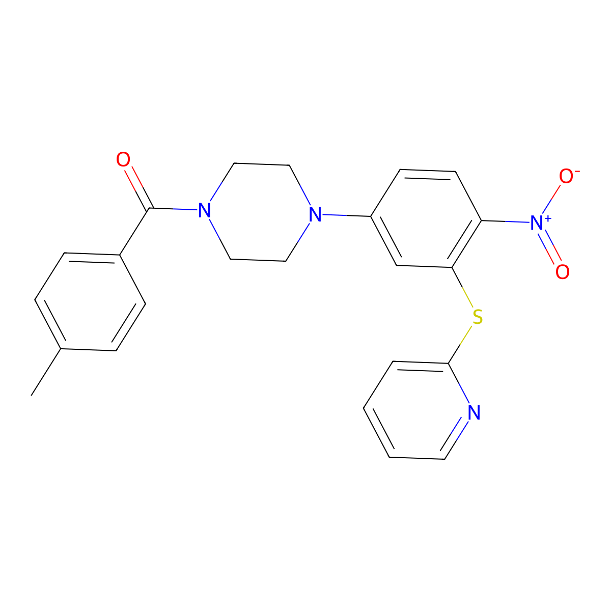 (4-Methylphenyl)-[4-(4-nitro-3-pyridin-2-ylsulfanylphenyl)piperazin-1-yl]methanone molecular structure, CAS 509113-53-5