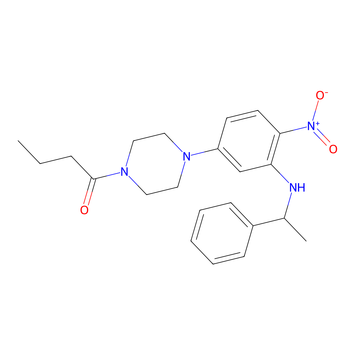1-[4-[4-Nitro-3-(1-phenylethylamino)phenyl]piperazin-1-yl]butan-1-one molecular structure, CAS 509113-54-6