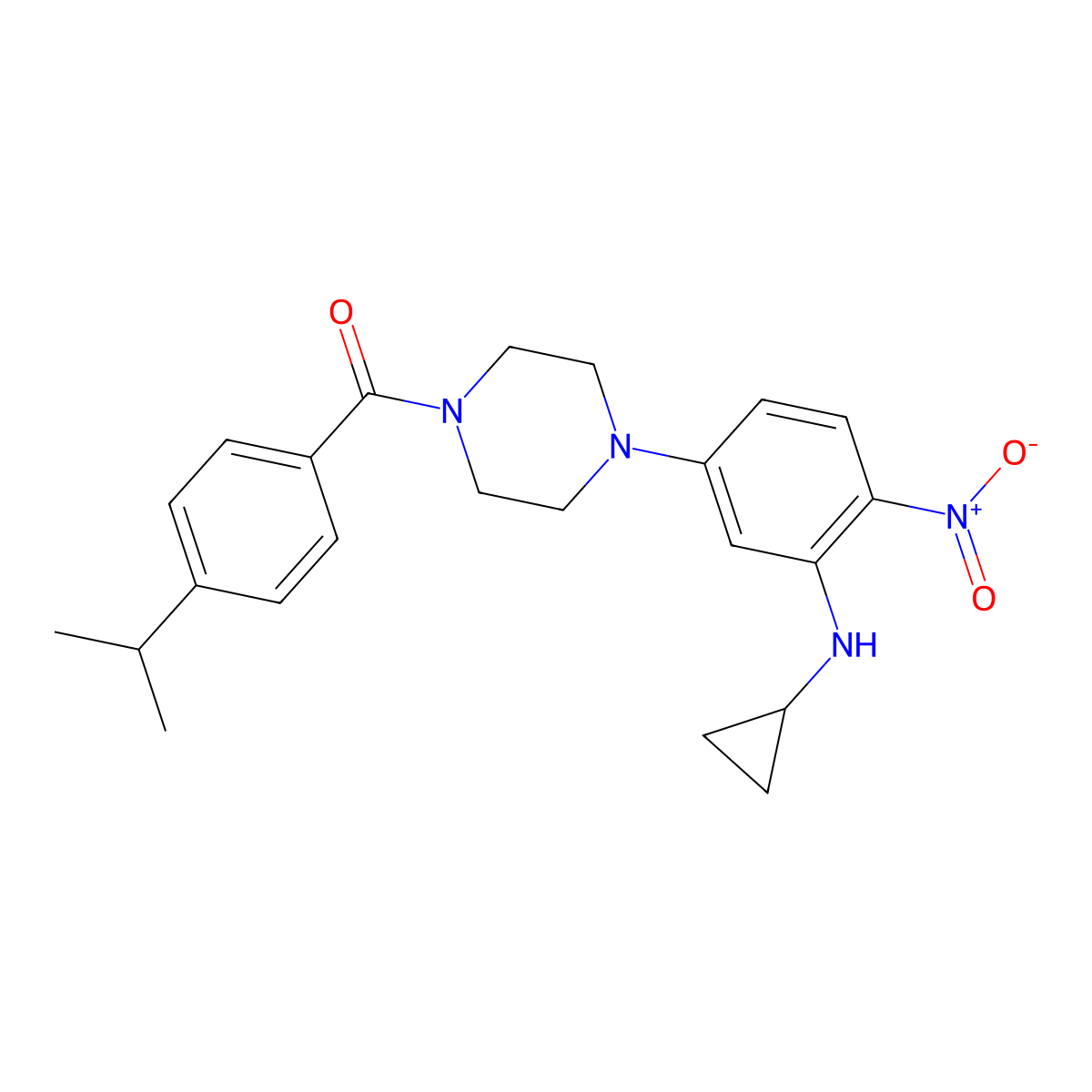 [4-[3-(Cyclopropylamino)-4-nitrophenyl]piperazin-1-yl]-(4-propan-2-ylphenyl)methanone molecular structure, CAS 509113-56-8