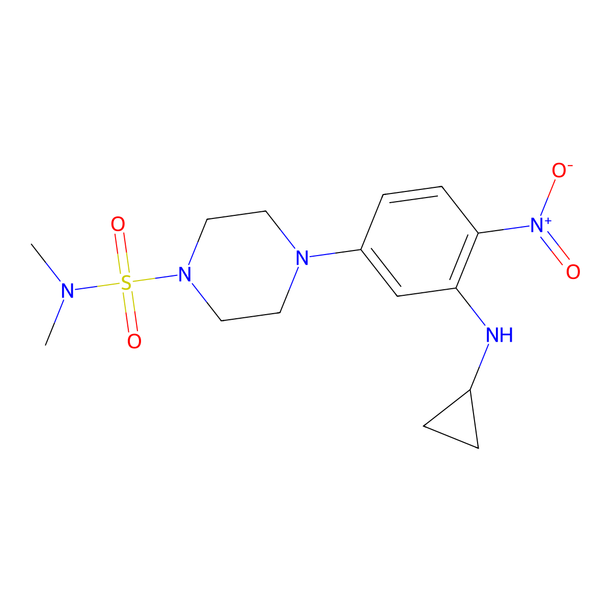 4-[3-(cyclopropylamino)-4-nitrophenyl]-N,N-dimethylpiperazine-1-sulfonamide molecular structure, CAS 509113-86-4
