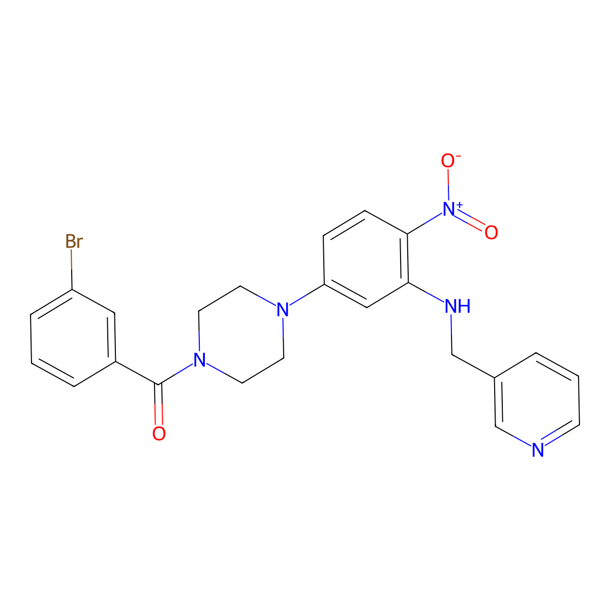 (3-Bromophenyl)-[4-[4-nitro-3-(pyridin-3-ylmethylamino)phenyl]piperazin-1-yl]methanone molecular structure, CAS 509113-95-5