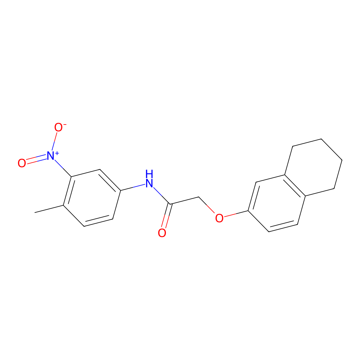 N-(4-methyl-3-nitrophenyl)-2-(5,6,7,8-tetrahydronaphthalen-2-yloxy)acetamide molecular structure, CAS 509114-05-0