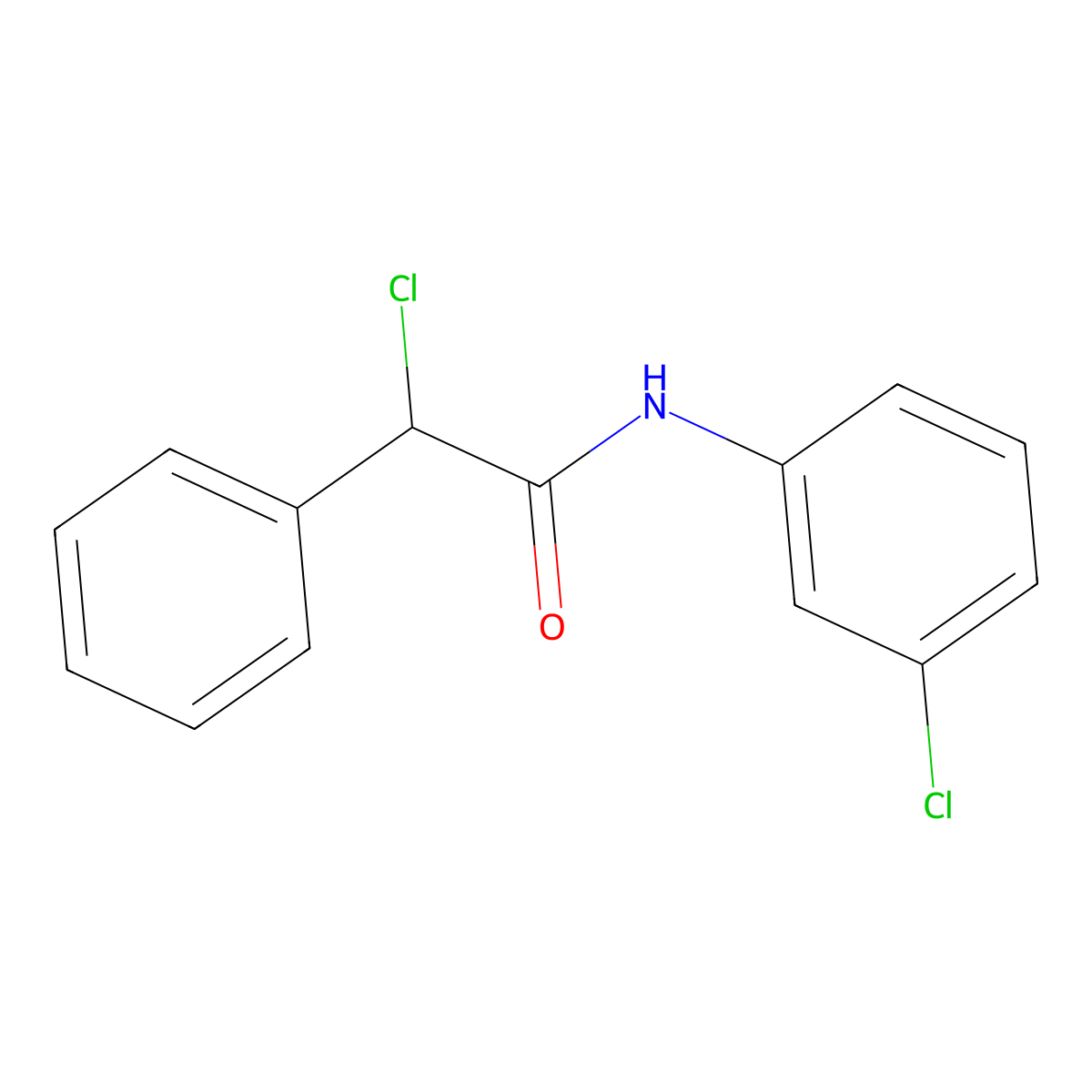 2-chloro-N-(3-chlorophenyl)-2-phenylacetamide molecular structure, CAS 50916-14-8