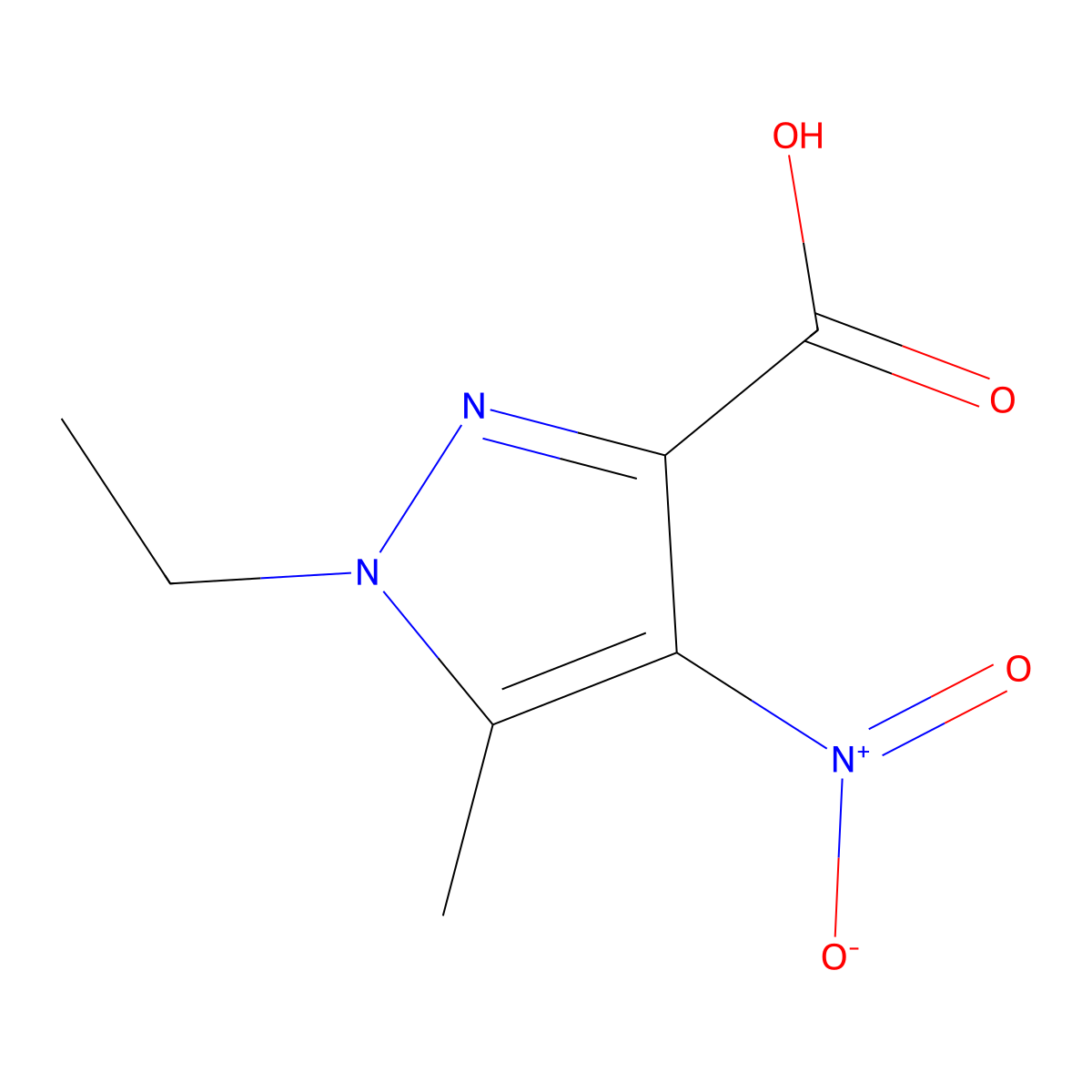 1-Ethyl-5-methyl-4-nitro-1H-pyrazole-3-carboxylic acid molecular structure, CAS 50920-47-3