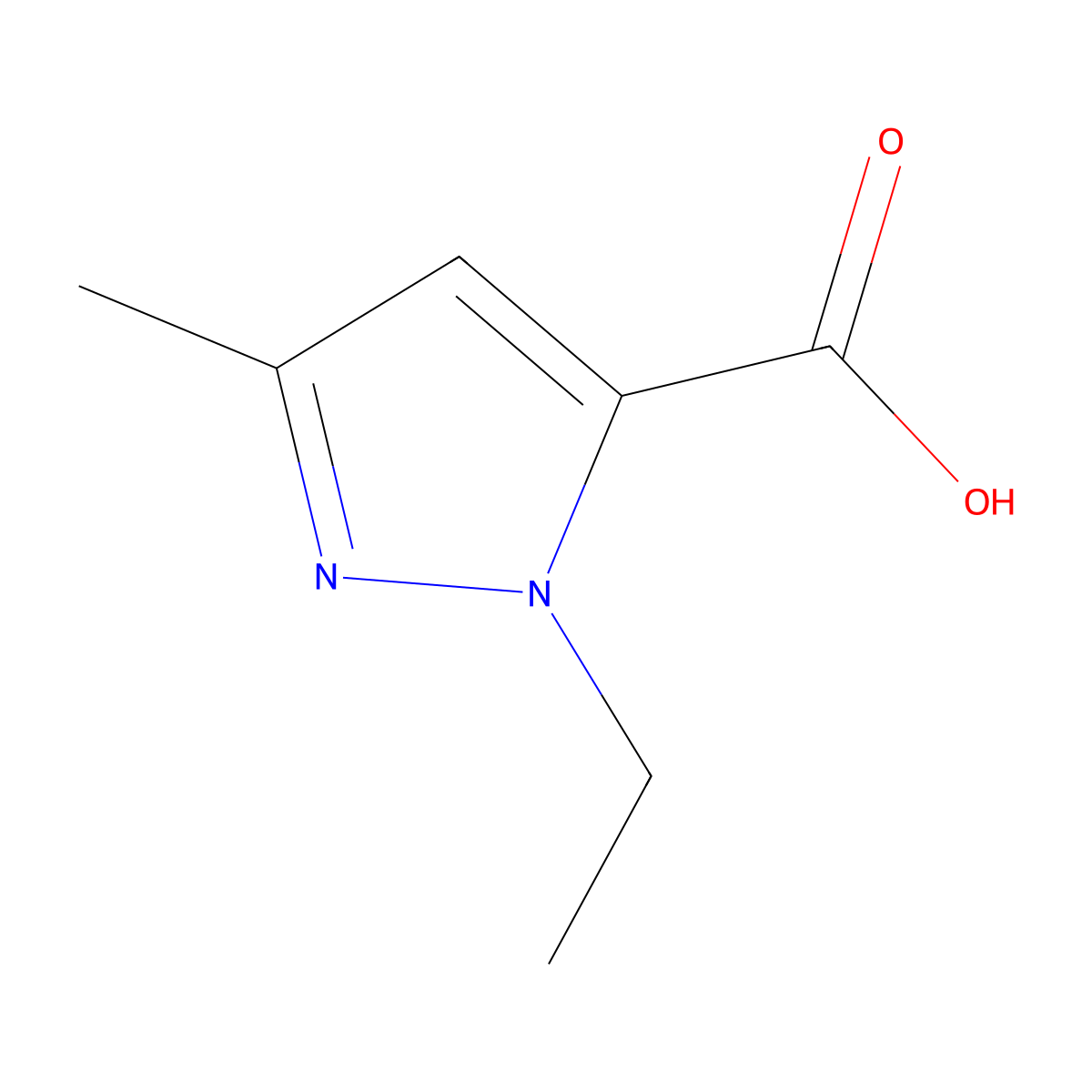 1-Ethyl-3-methyl-1H-pyrazole-5-carboxylic acid molecular structure, CAS 50920-65-5