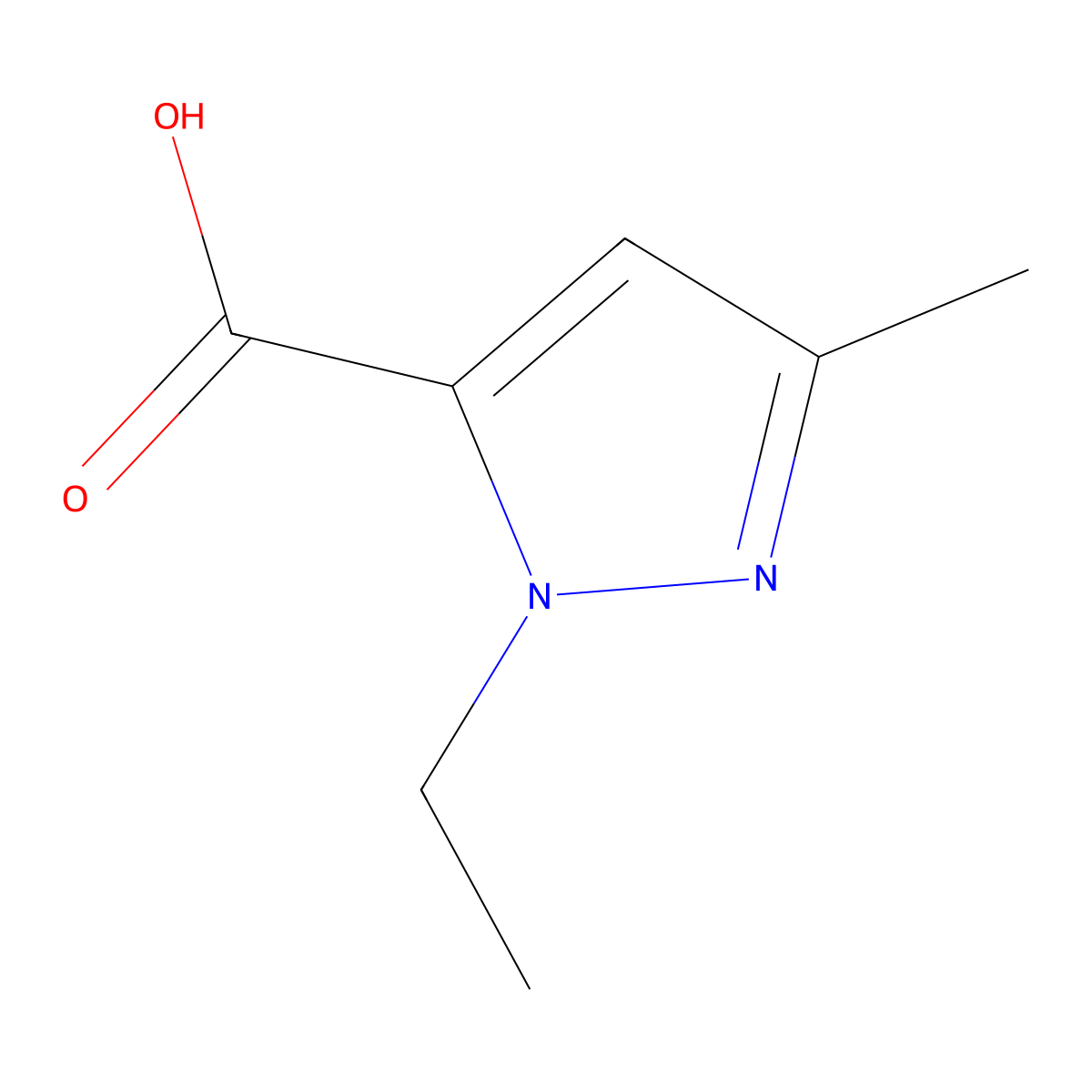 1-Ethyl-3-methyl-1H-pyrazole-5-carboxylic acid molecular structure, CAS 50920-65-5