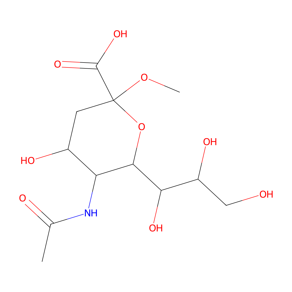Methyl (6xi)-5-acetamido-3,5-dideoxy-alpha-D-manno-non-2-ulopyranosidonic acid molecular structure, CAS 50930-22-8
