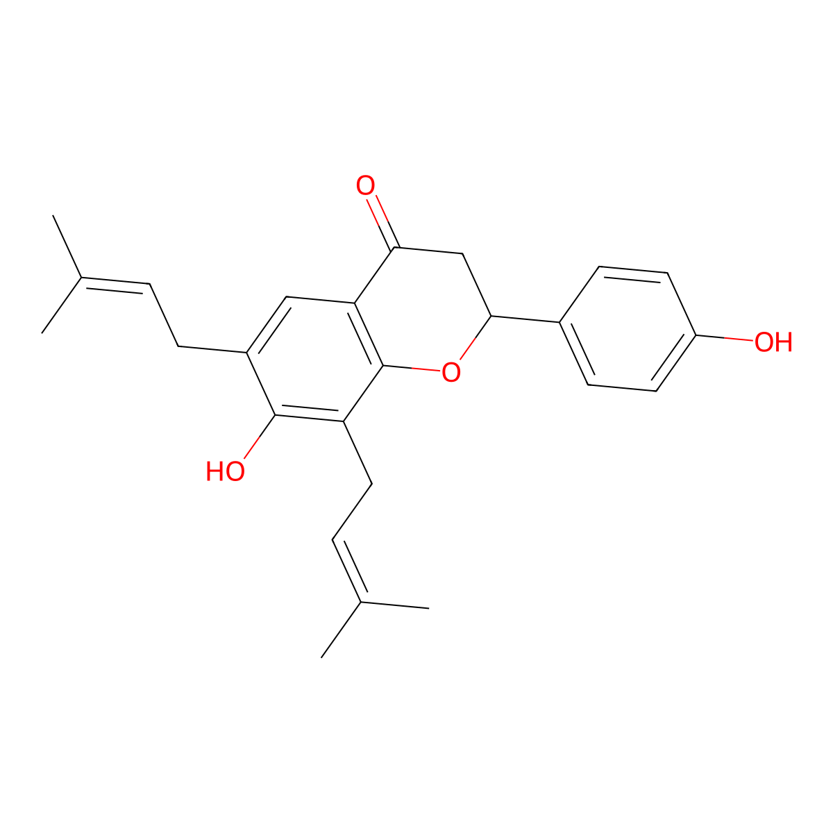 (S)-2,3-Dihydro-7-hydroxy-2-(4-hydroxyphenyl)-6,8-bis(3-methyl-2-butenyl)-4H-1-benzopyran-4-one molecular structure, CAS 50939-03-2