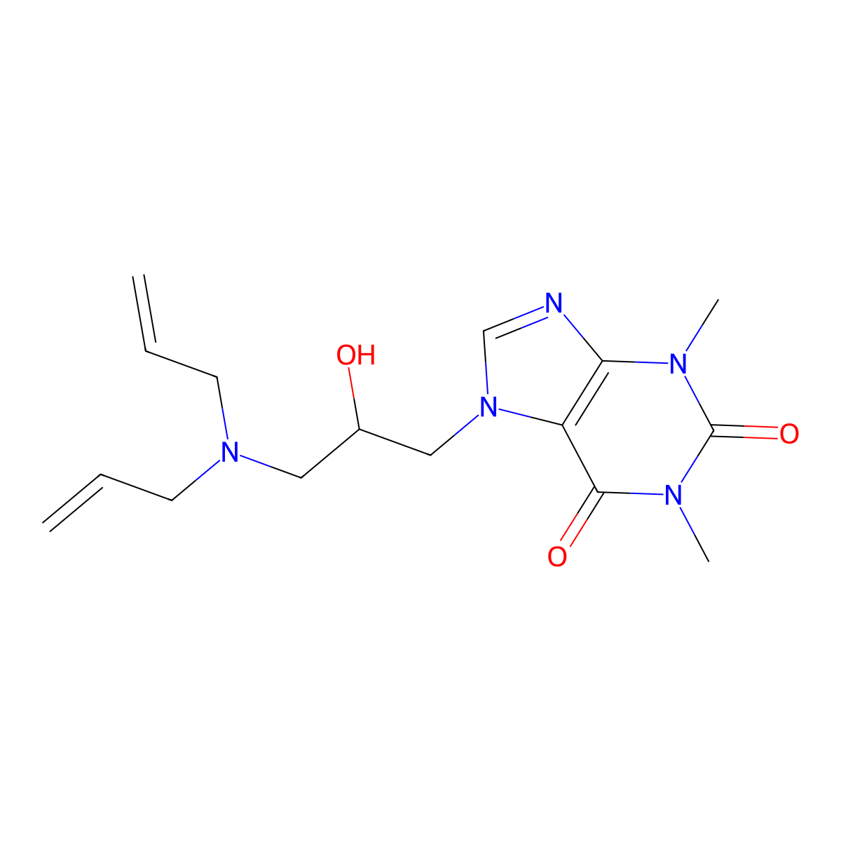 7-(3-(Di(prop-2-en-1-yl)amino)-2-hydroxypropyl)-1,3-dimethyl-3,7-dihydro-1H-purine-2,6-dione molecular structure, CAS 5096-27-5