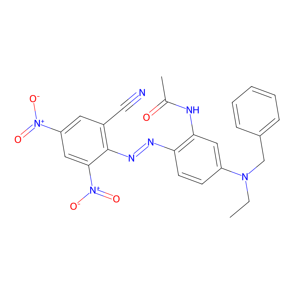 Acetamide, N-(2-(2-(2-cyano-4,6-dinitrophenyl)diazenyl)-5-(ethyl(phenylmethyl)amino)phenyl)- molecular structure, CAS 50963-62-7