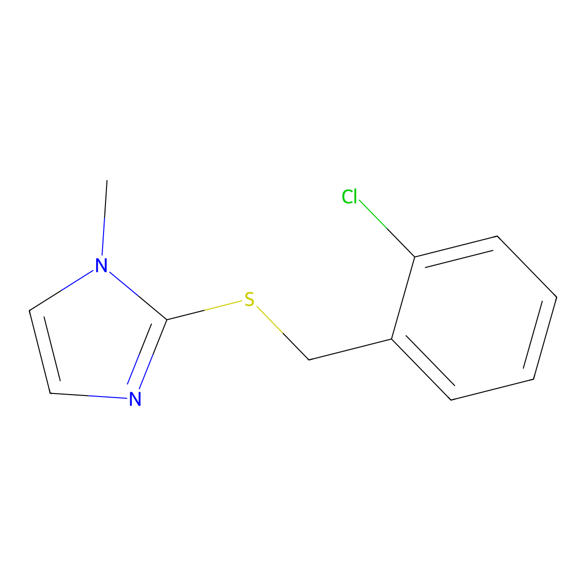 1H-Imidazole, 2-[[(2-chlorophenyl)methyl]thio]-1-methyl- molecular structure, CAS 50969-02-3