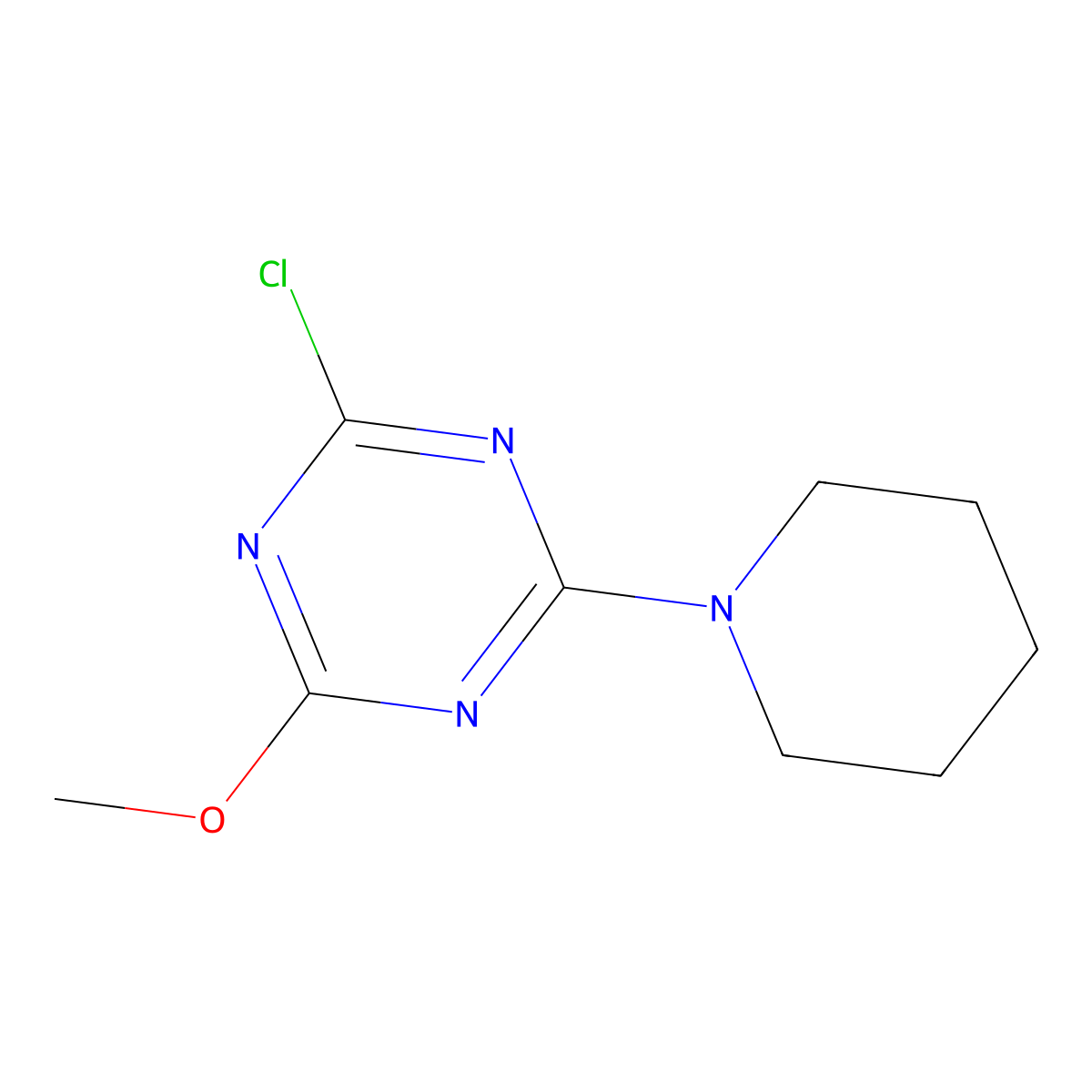 2-Chloro-4-methoxy-6-(piperidin-1-yl)-1,3,5-triazine molecular structure, CAS 5097-48-3