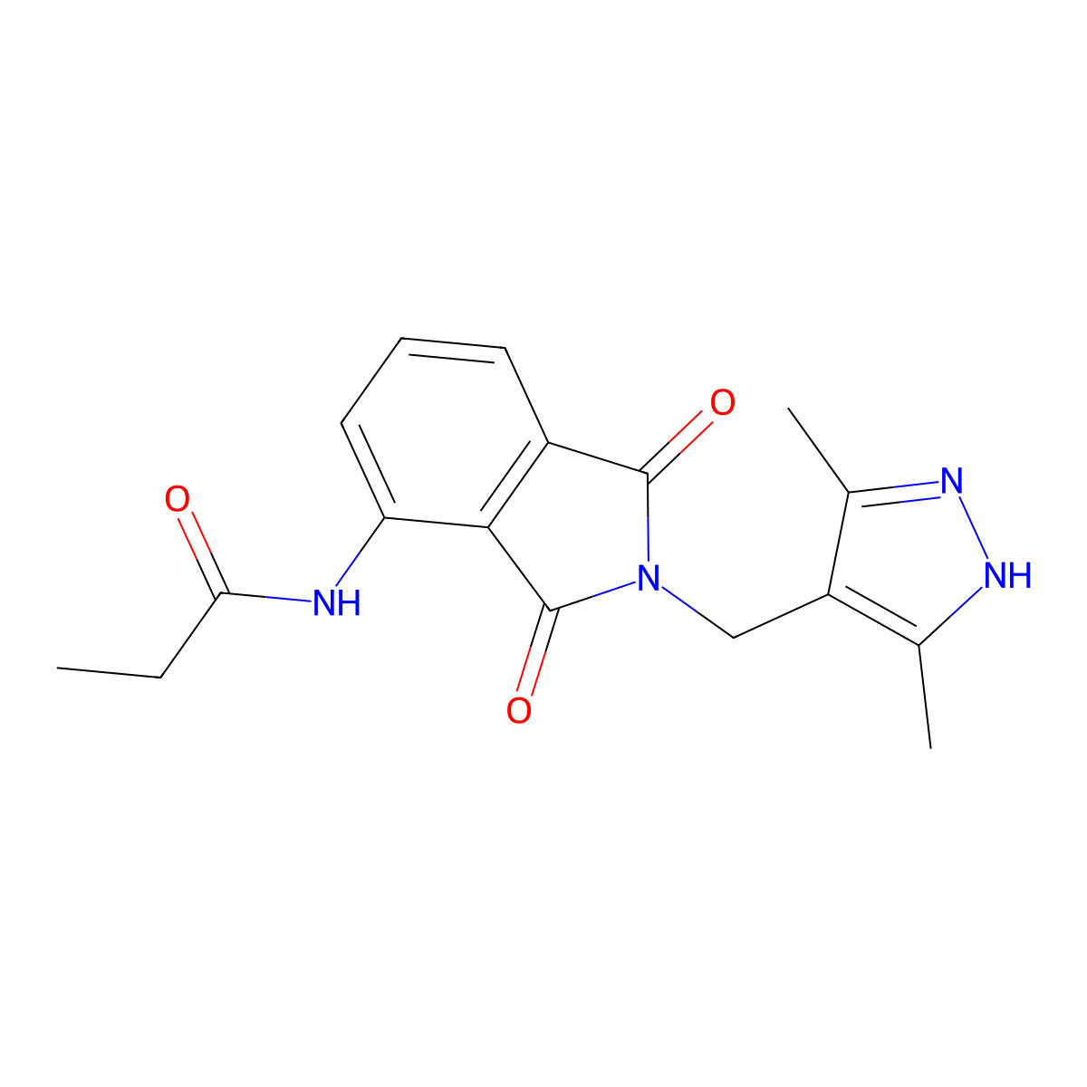 N-(2-((3,5-dimethyl-1H-pyrazol-4-yl)methyl)-1,3-dioxoisoindolin-4-yl)propionamide molecular structure, CAS 50981-11-8