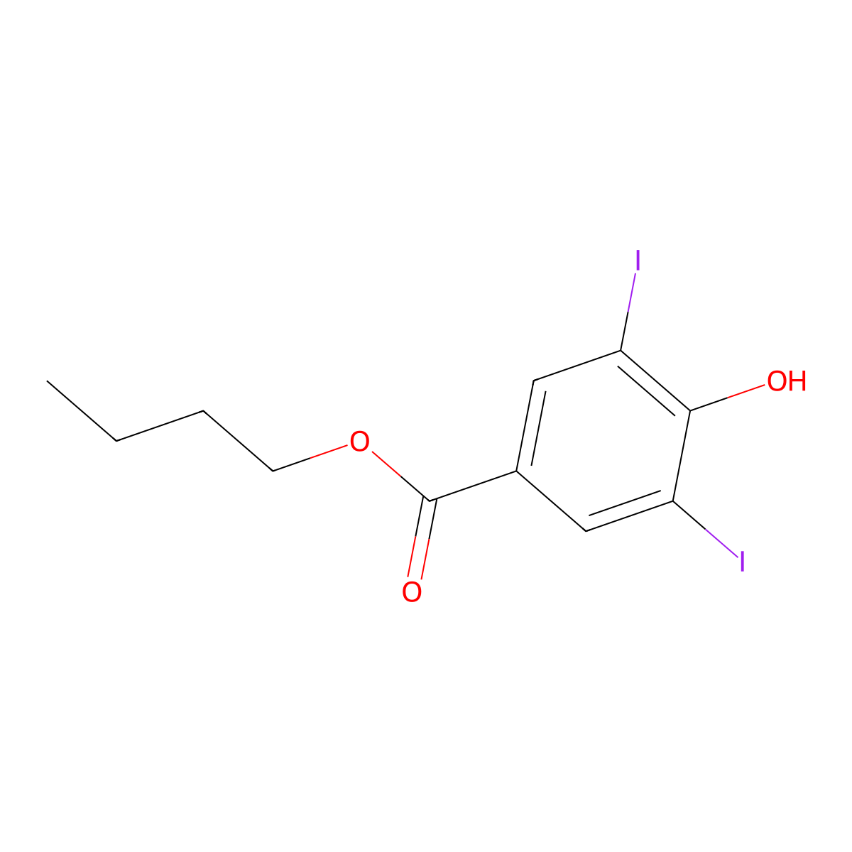 Benzoic acid, 4-hydroxy-3,5-diiodo-, butyl ester molecular structure, CAS 51-38-7