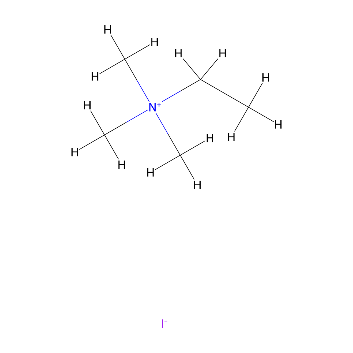 Trimethylethylammonium iodide molecular structure, CAS 51-93-4