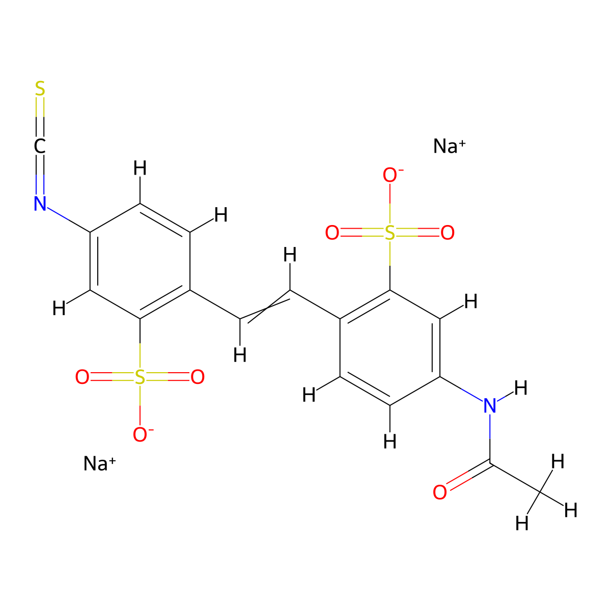 Benzenesulfonic acid, 5-(acetylamino)-2-[2-(4-isothiocyanato-2-sulfophenyl)ethenyl]-, sodium salt (1:2) molecular structure, CAS 51023-76-8