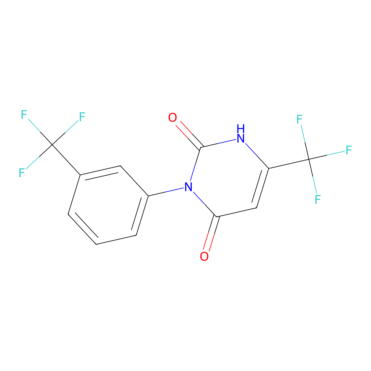 6-(trifluoromethyl)-3-[3-(trifluoromethyl)phenyl]-2,4(1H,3H)-pyrimidinedione molecular structure, CAS 51031-76-6