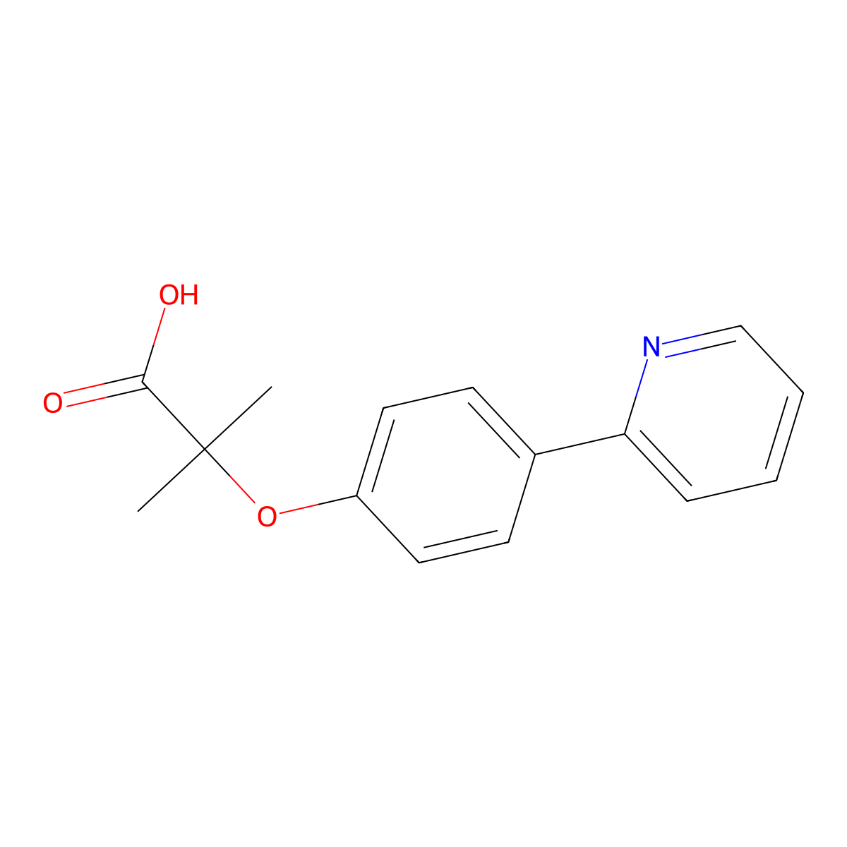 2-Methyl-2-(4-pyridin-2-ylphenoxy)propanoic acid molecular structure, CAS 51035-44-0
